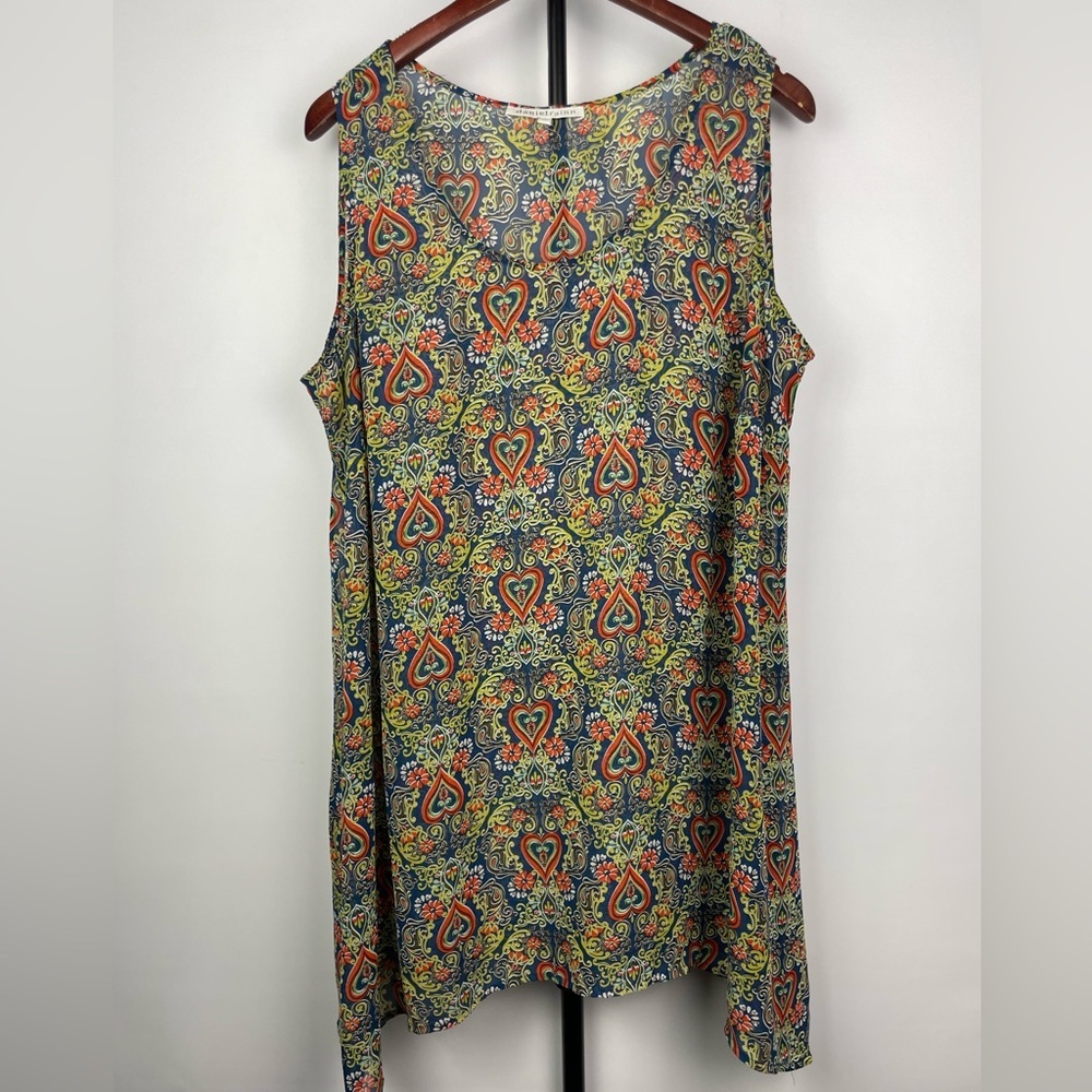 Daniel Rainn Navy Hearts Sleeveless Sheer Blouse‎